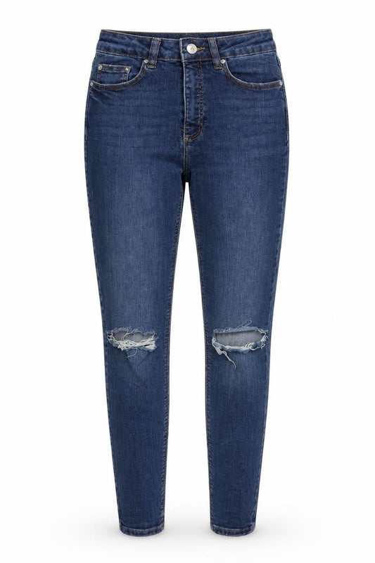 Front view of Denim & Co. women’s blue denim skinny jeans, size UK 8, 28-inch leg