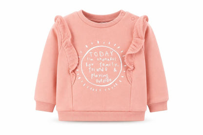 Front view of F&F girls’ pink jumper, size 6-9, months