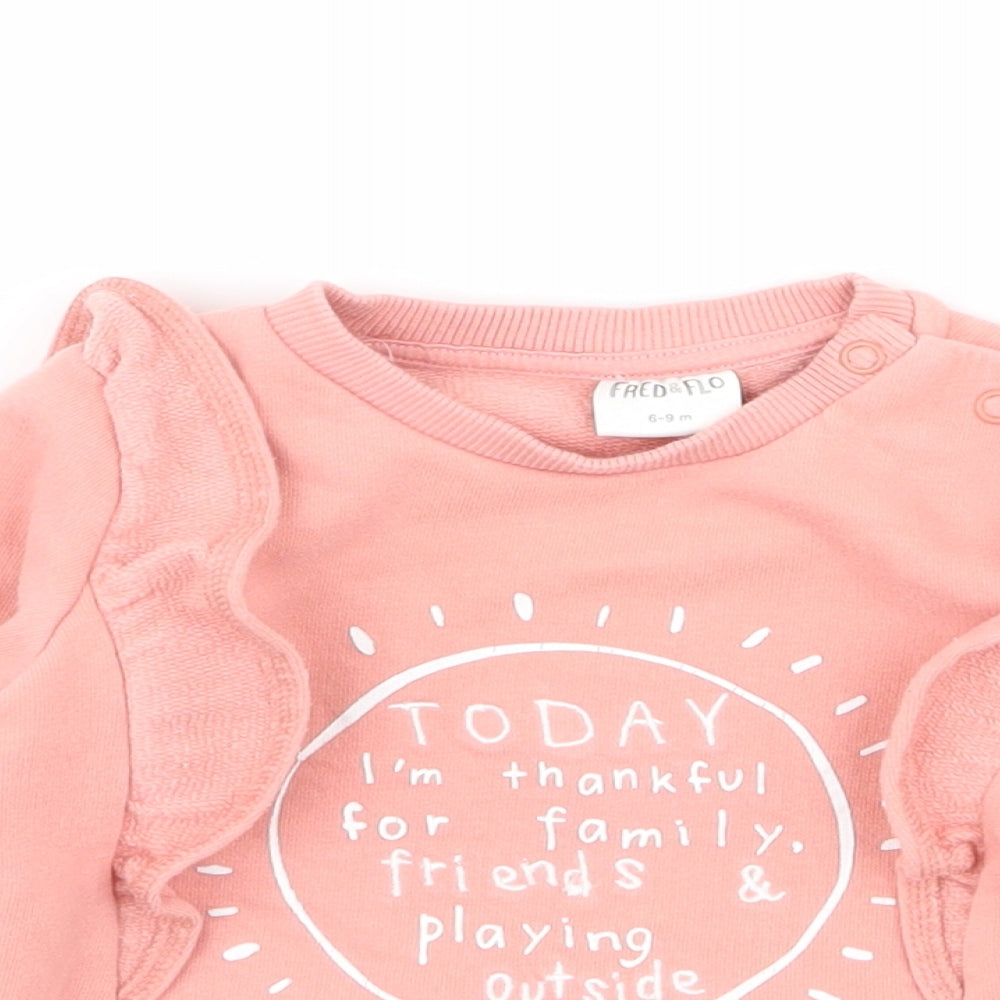 fred flo Girls Pink   Pullover Jumper Size 6-9 Months