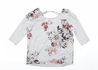Additional front view of Papaya women’s grey floral basic t-shirt, size UK 8