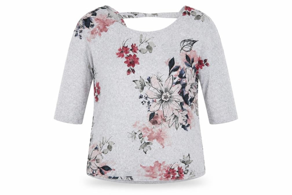 Papaya Womens Grey Floral  Basic T-Shirt Size 8