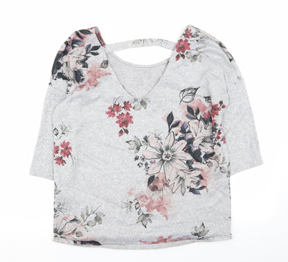 Back view of Papaya women’s grey floral basic t-shirt, size UK 8