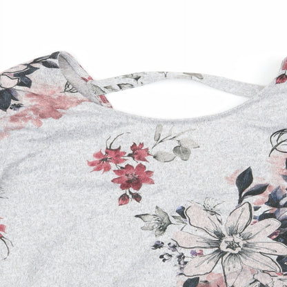 Close-up detail of Papaya women’s grey floral basic t-shirt, size UK 8