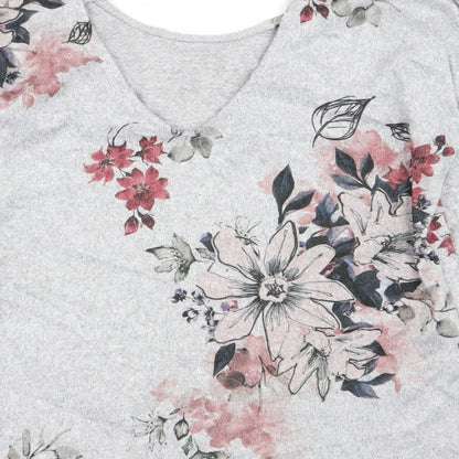 Brand and care label for Papaya women’s grey floral basic t-shirt, size UK 8