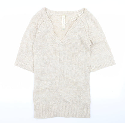 Additional front view of evie women’s beige jumper, size UK 10