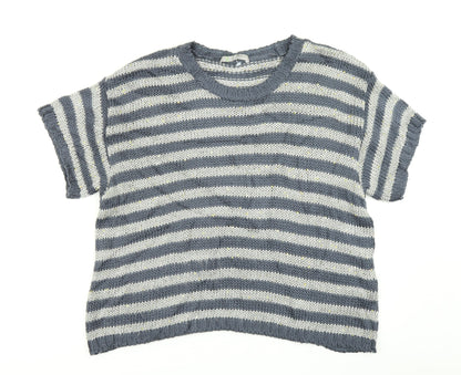 Marks & Spencer Woman Womens Blue Striped Knit Pullover Jumper Size 18