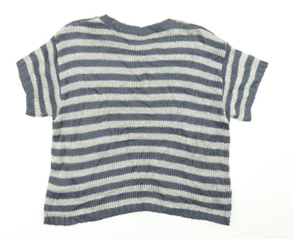 Marks & Spencer Woman Womens Blue Striped Knit Pullover Jumper Size 18