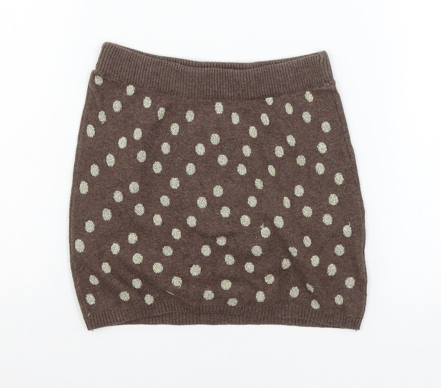 H&M Girls Brown Polka Dot Knit A-Line Skirt Size 9-10 Years