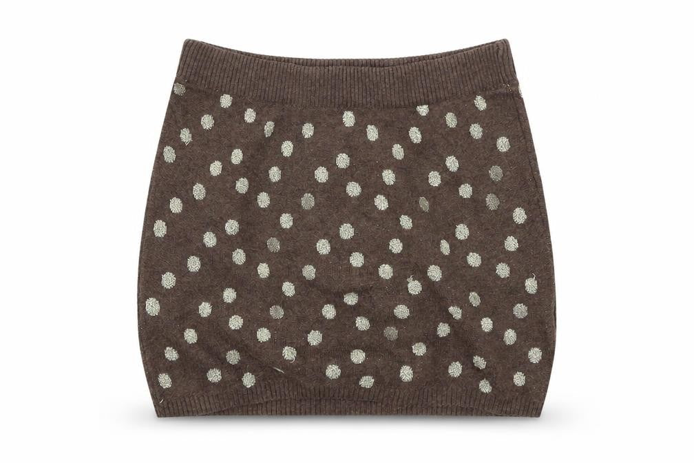 H&M Girls Brown Polka Dot Knit A-Line Skirt Size 9-10 Years