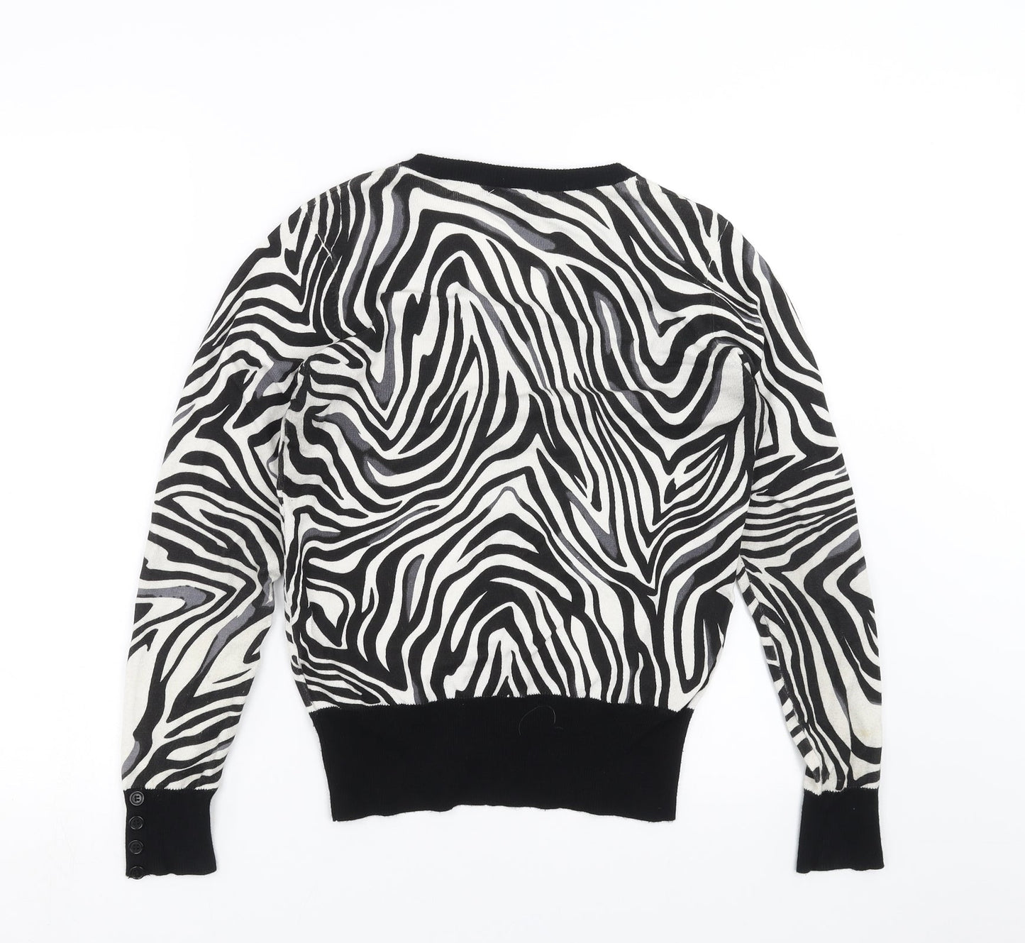 CMD Womens Black Geometric Knit Cardigan Jumper Size S
