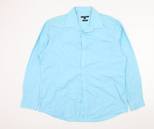 George Mens Blue Colourblock   Button-Up Size 17