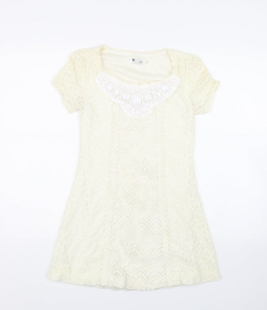 Cutie Womens White Floral Lace Fit & Flare  Size S