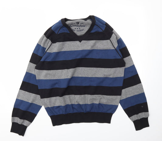 LAKE HOCKEY Mens Blue Striped  Pullover Sweatshirt Size L