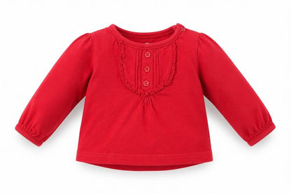 Front view of Early Days girls’ red basic t-shirt, size 0-3, months