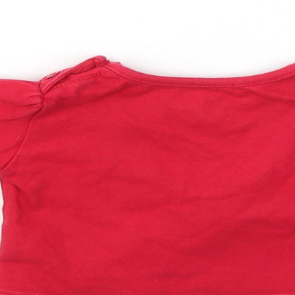 Brand and care label for Early Days girls’ red basic t-shirt, size 0-3, months