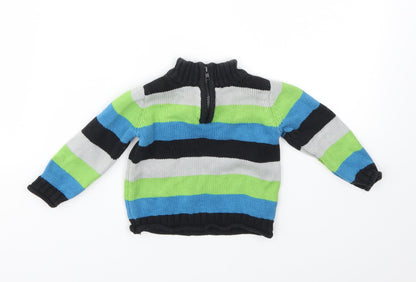 Additional front view of Authentic boys’ boys blue striped basic coat jacket, size 3-6, months