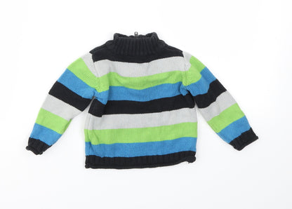 Back view of Authentic boys’ boys blue striped basic coat jacket, size 3-6, months