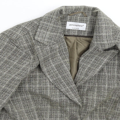 Close-up detail of Atmosphere women’s grey check jacket blazer, size UK 14