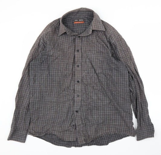 M&S Mens Brown Check   Button-Up Size 16