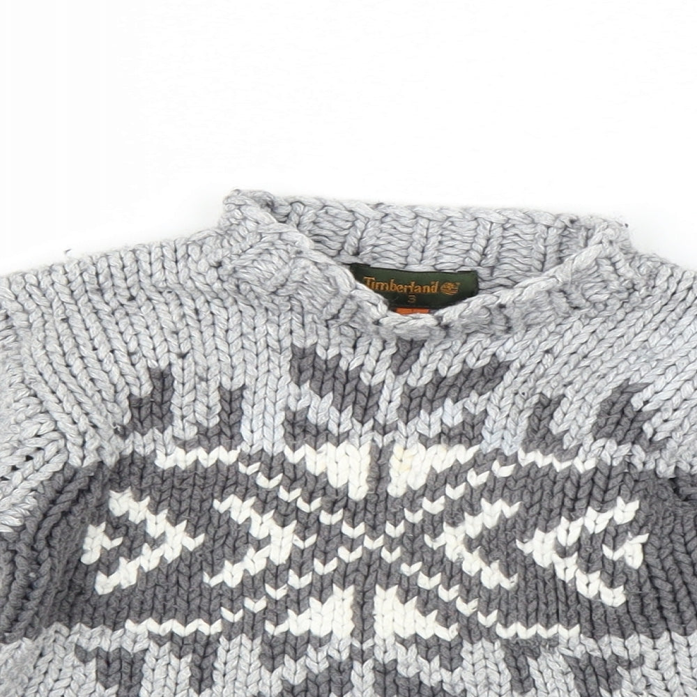 Timberland Girls Grey Fair Isle  Pullover Jumper Size 3 Years