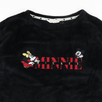 Close-up detail of Marks & Spencer women’s black jumper, size UK 8, - minnie & mickey