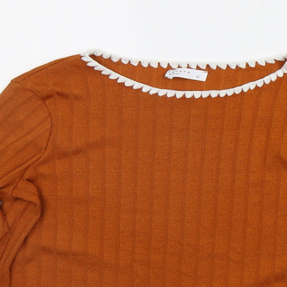 Close-up detail of Papaya women’s orange basic t-shirt, size UK 12