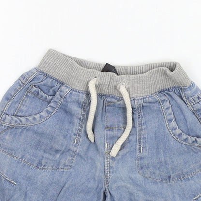 Close-up detail of Next girls’ blue ikat cropped jeans, size 9-12, months