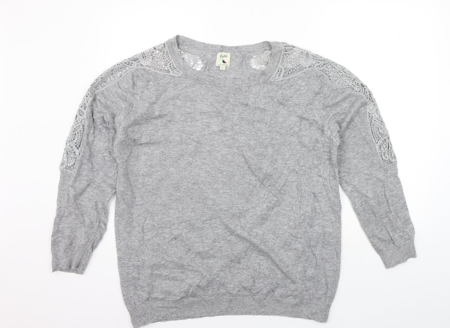 YUMMI Womens Grey   Pullover Jumper Size L  - DETAILS ON ARM