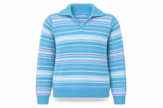 EWM Womens Blue Striped  Pullover Jumper Size M