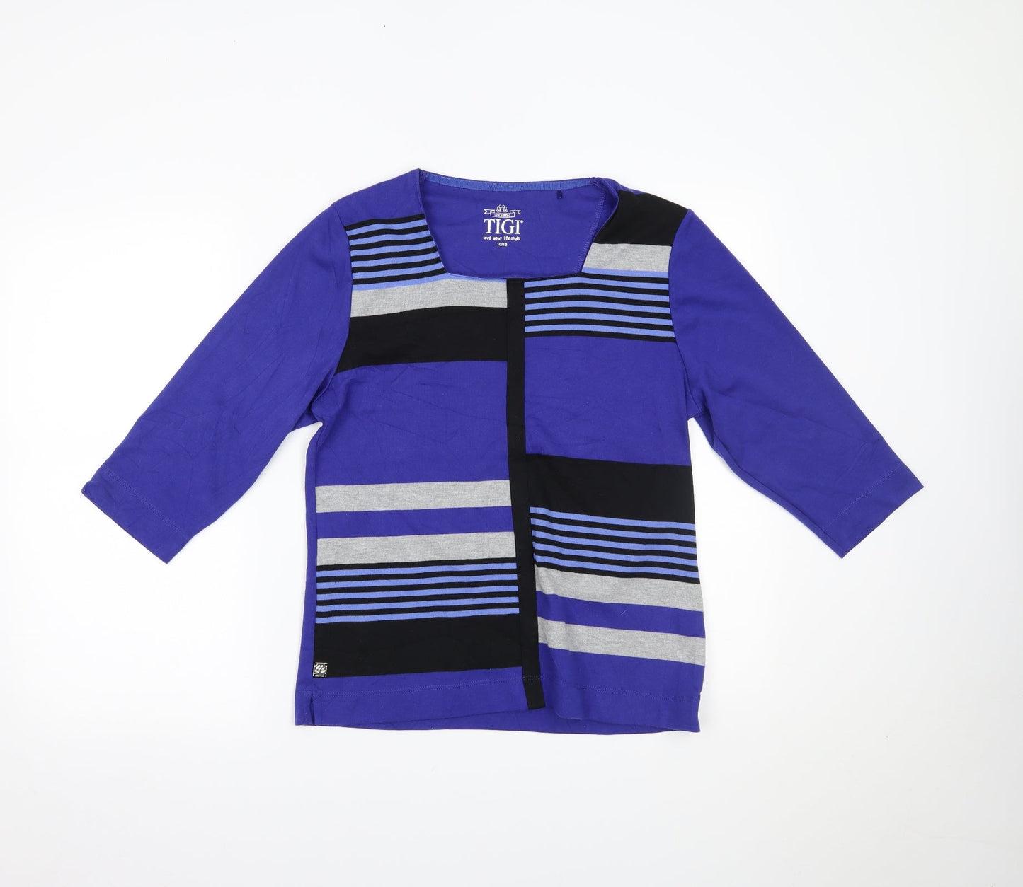TIGI Womens Black Striped  Basic Blouse Size 12