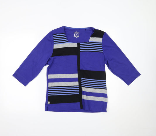 TIGI Womens Black Striped  Basic Blouse Size 12