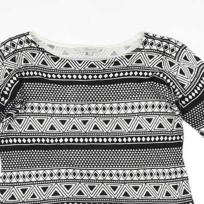 Peacocks Womens Black Geometric  Basic Blouse Size 12