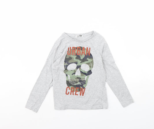 Pep & co Boys Grey   Basic T-Shirt Size 7 Years  - Skull