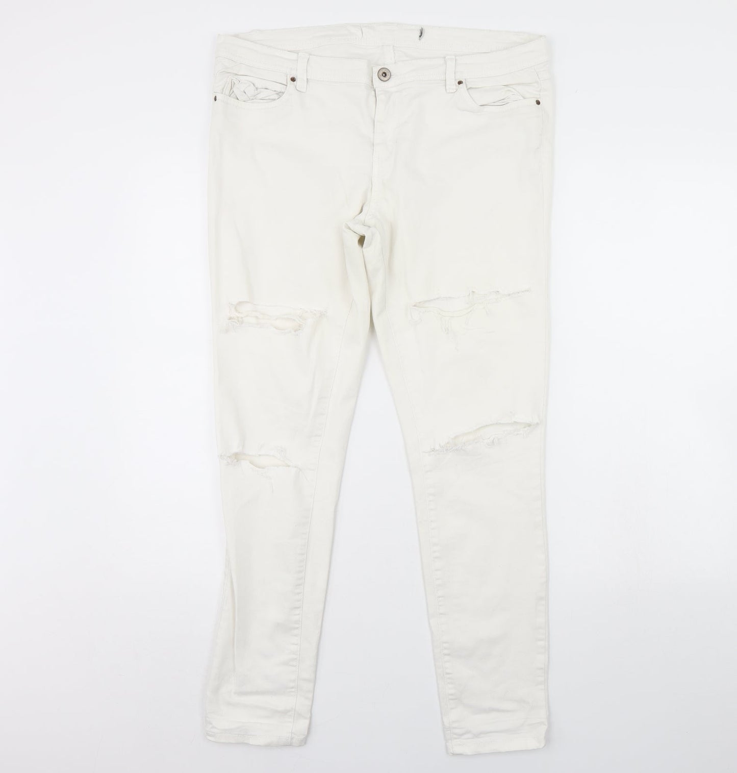 Preworn Womens Ivory  Denim Skinny Jeans Size 36 in L30 in