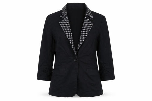 Kenji Womens Black  Ramie Jacket Blazer Size 14  - Embellished Collar