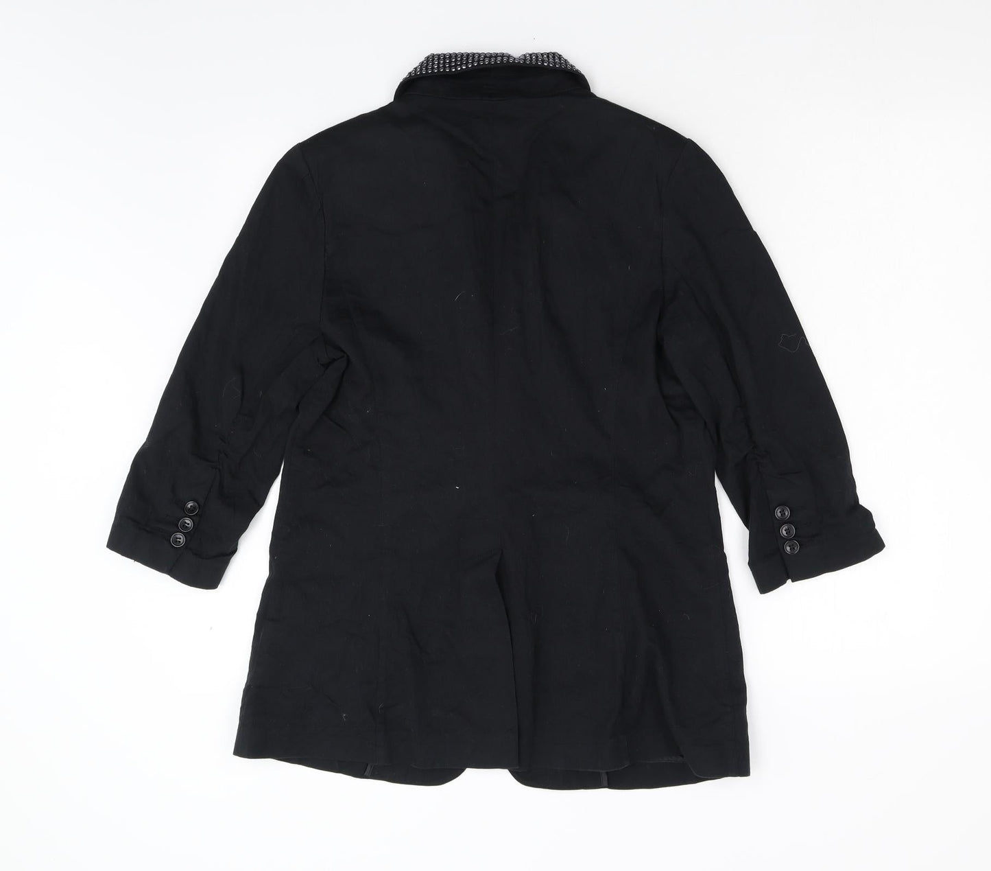 Kenji Womens Black  Ramie Jacket Blazer Size 14  - Embellished Collar