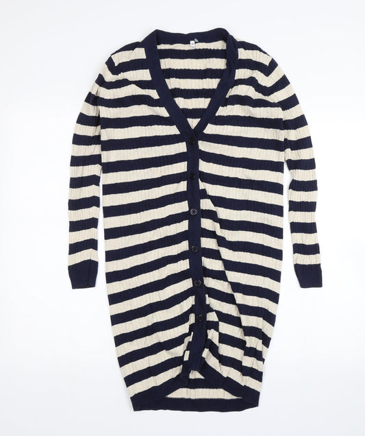 Preworn Womens Blue Striped  Cardigan Jumper Size XS