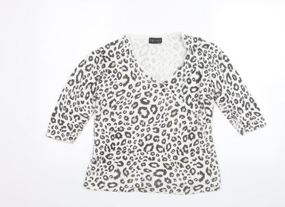 Alex & Co Womens White Animal Print  Basic Blouse Size 14
