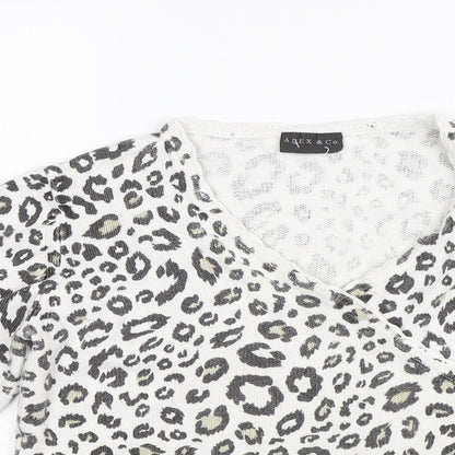 Alex & Co Womens White Animal Print  Basic Blouse Size 14