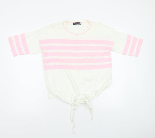 M&S Womens White Striped  Pullover Jumper Size S