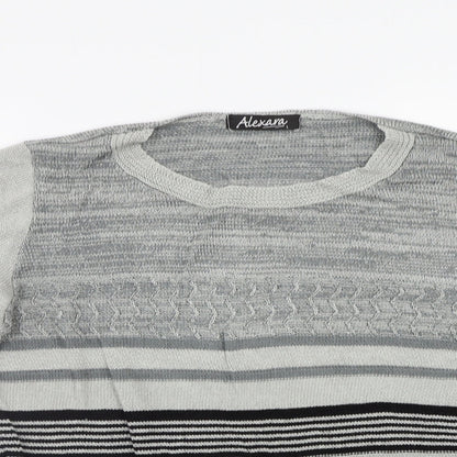 Close-up detail of Alexara women’s grey striped jumper, size L