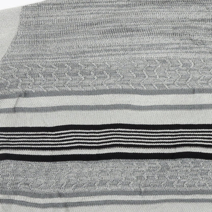 Brand and care label for Alexara women’s grey striped jumper, size L