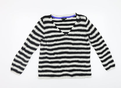 H&M Womens White Striped  Pullover Jumper Size M