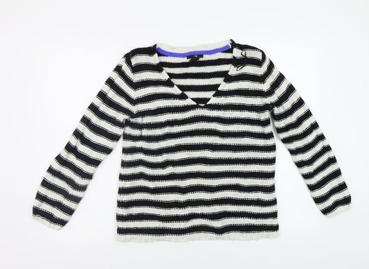 H&M Womens White Striped  Pullover Jumper Size M