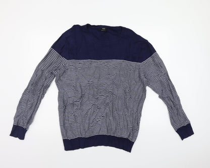 Preloved F&F Mens Blue Striped  Pullover Jumper Size XL - Front