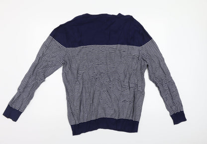 Preloved F&F Mens Blue Striped  Pullover Jumper Size XL - Back
