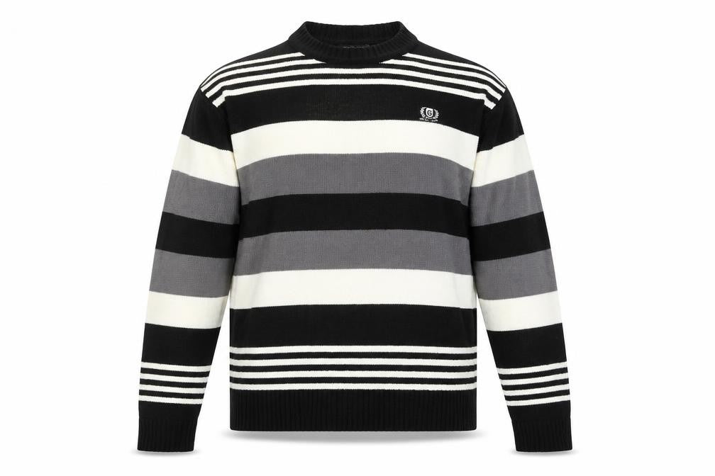 Ginaarti Mens Black Striped  Pullover Jumper Size L