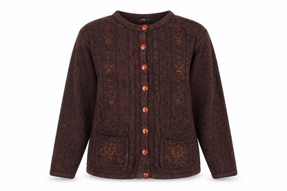Front view of elizabeth scott women’s brown jacket, size L