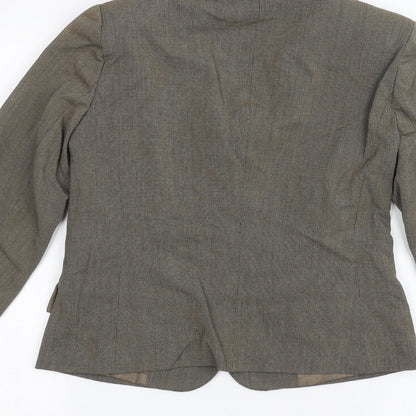 Brand and care label for Atmosphere women’s brown jacket, size UK 8