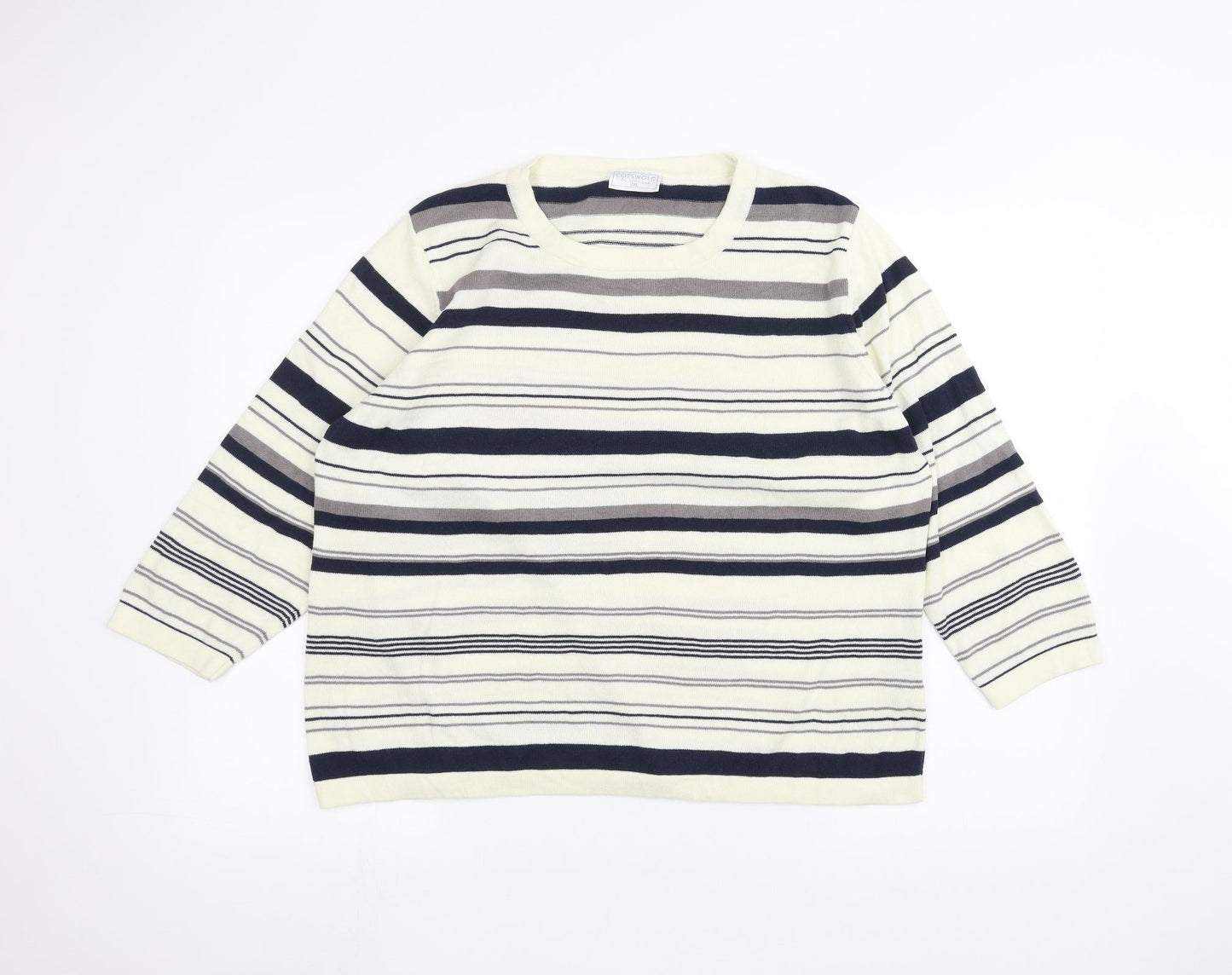 Cotswold Womens White Striped  Pullover Jumper Size 2XL